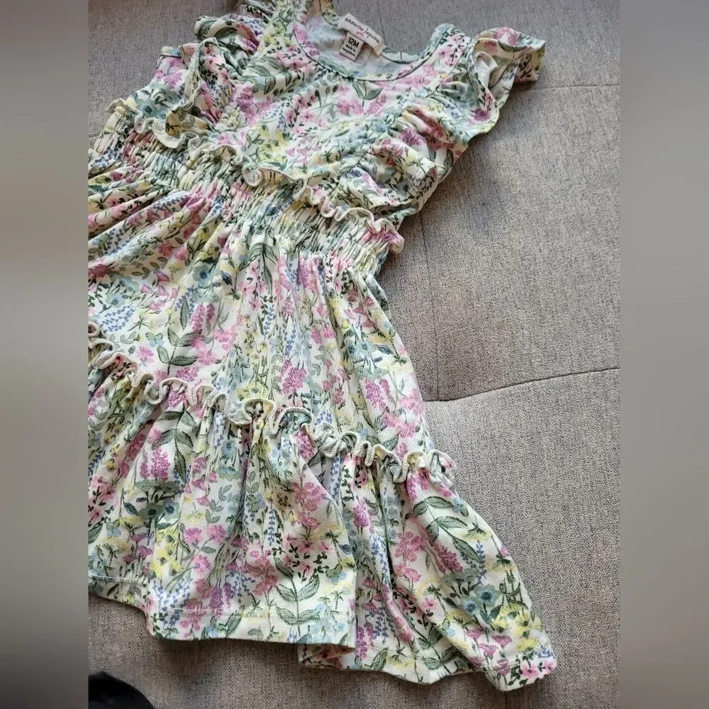 Nanette Lepore Girls 12 Month Dress Smocked Floral Sleeveless Ruffle Cottagecore